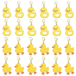 Yellow 20Pcs 2 Styles Duck Alloy Enamel Pendant Decorations, with Alloy Lobster Claw Clasps, Yellow, 50mm, 10pcs/style