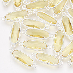 Золотистый Стеклянные ссылки, с посеребренными выводами из экологически чистого сплава, граненые, овальные, золотые, 21x7x3 мм, отверстие : 1.2 мм