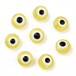 Champagne Yellow Resin Beads, Flat Round, Evil Eye, Champagne Yellow, 7.5~8x5~6mm, Hole: 1.8~2mm