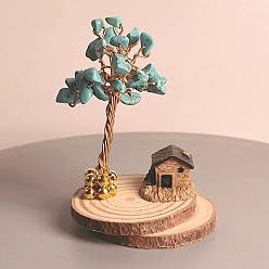 Синтетическая Бирюза Елочные украшения из синтетической бирюзовой крошки, Деревянная основа, медная проволока, энергетический камень по фен-шуй, подарок для женщин и мужчин, медитация, 100 мм