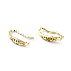 Real 18K Gold Plated Brass Micro Pave Clear Cubic Zirconia Earring Hooks, Ear Wire, with Loops, Leaf, Real 18K Gold Plated, 15x3mm, Hole: 1mm, 20 Gauge, Pin: 0.8mm