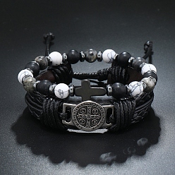 Зеленый 2шт. браслеты из плетеных бусин из нарутала хаулита для мужчин, с искусственной кожи шнуры, зелёные, внутренний диаметр: 2-1/8 дюйм (5.5 см)