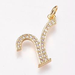 Letter Y Brass Micro Pave Cubic Zirconia Letter Pendants, Letter.Y, 15x15x2mm, Hole: 3mm
