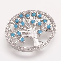 Platinum Brass Micro Pave Cubic Zirconia Pendants, Tree, Platinum, 20x24x4.5mm, Hole: 4mm