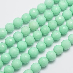 Бледно-Зеленый Натуральный Malaysia нити нефритовый шарик, имитация амазонит, круглые, окрашенные, граненые, бледно-зеленый, 10 мм, отверстие : 1.0 мм, около 37 шт / нитка, 14.5 дюйм