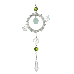 Зеленый Авантюрин Натуральный зеленый авантюрин и стеклянный подвесной светильник, Декоративная подвесная хрустальная призма в виде бабочки с изображением луны и солнца для окна и сада., 313~317 мм