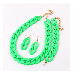 Лайм Комплекты акриловых цепочек-цепочек, сережек-подвесок и браслетов, золотые, желто-зеленые, Ожерелье: 430 mm