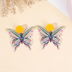 Золотистый Акриловые болтаться серьги стержня, бабочка, платина, золотые, 50x45 мм
