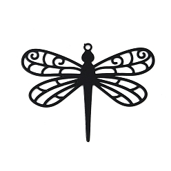 Черный Окрашенные распылением 430 украшения из нержавеющей стали с травлением металла подвески, очарование стрекозы, чёрные, 27x35x0.4 мм, отверстие : 1.2 мм