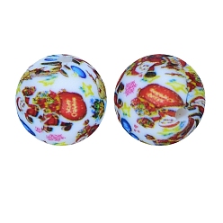 Разноцветный Круглые бусины из пищевого силикона с принтом Санта-Клауса, красочный, 15 мм