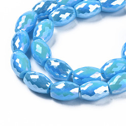 Dodger Blue Electroplate Glass Beads Strands, AB Color Plated, Faceted, Oval, Dodger Blue, 11x8mm, Hole: 1.2mm, about 60pcs/strand, 26.38 inch(67cm)