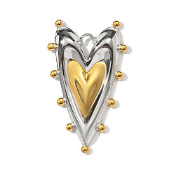 Позолоченный и Цвет Нержавейки 304 подвески из нержавеющей стали, сердце прелести, ионное покрытие (ip), настоящее золото и нержавеющая сталь, 35x21 мм