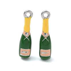 Stainless Steel Color 304 Stainless Steel Enamel Pendants, Wine Bottle Charms, Ion Plating(IP), Stainless Steel Color, 20.5x5mm, Hole: 1.6mm