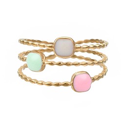 Золотой 304 квадратная открытая манжета из нержавеющей стали с эмалью, массивное полое кольцо для женщин, золотые, размер США 6 1/2 (16.9 мм)