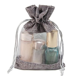 Темно-Серый Сумка из искусственного льна из микрофибры, сумка на шнурке с бантиком из органзы, прямоугольные, темно-серый, 23x16 см