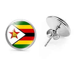 Разноцветный Плоские круглые стеклянные серьги-гвоздики на тему национального флага, серьги из платинового сплава, красочный, 12 мм