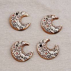 Луна Ручной работы фарфора большие кулоны, фантазии античного стекла фарфора, луна, 52x49x10 мм, отверстие : 5.5 мм