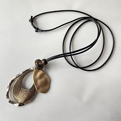 Teardrop Регулируемый кулон из сплава вощеный шнур длинные ожерелья, для подходящей одежды, античная бронза, слеза, 31.50 дюйм (80 см)