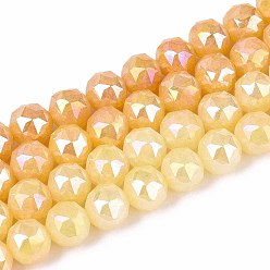Золотистый Антикоррозийные гальванические стеклянные бусины, круглые, имитация нефрита, градиент цвета, граненые, золотые, 9~10 мм, отверстие : 1.2~1.6 мм, около 41~42 шт / нитка, 14.76~15.16 дюйм (37.5~38.5 см)