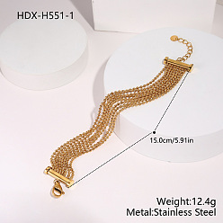 Золотой 304 Многорядные браслеты-цепочки из нержавеющей стали с шариками для женщин, золотые, 5.91 дюйм (15 см)