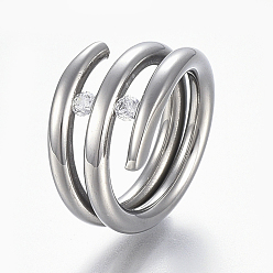 Couleur Acier Inoxydable Bagues en acier inoxydable, avec zircons, taille 304, couleur inox, 7mm