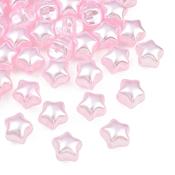 Pink Имитация жемчуга акриловые, звезда, розовые, 11.5x13.5x10.5 мм, отверстие : 1.6 мм, Около 574 шт / 500 г
