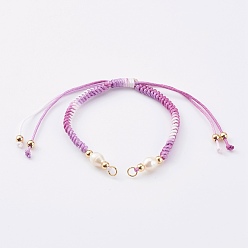 Фиолетовый Сегментный окрашенный полиэфирная нить плетеный браслет из бусин, с бусинами из натурального культивированного пресноводного жемчуга и прыжковыми кольцами, фиолетовые, 6-1/4~11-3/8 дюйм (15.8~29 см)