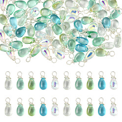 Couleur Mélangete 80pcs 5 pendentifs en verre de couleurs, avec du fil de cuivre, couleur mixte, 13.7mm, Trou: 1.8mm