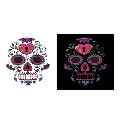 Светло-Вишневый Тема Хэллоуина, съемные временные водонепроницаемые татуировки, бумажные наклейки, Сахарный череп, светло-вишневый, 17x16 см