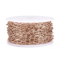 Rose Gold Ion Plating(IP) 304 Stainless Steel Paperclip Chains, Soldered, with Spool, Rose Gold, 4.8x2.5x0.5mm, about 32.8 Feet(10m)/roll