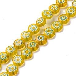 Золотистый Handmade millefiori lampwork beads strands, плоско-круглые, золотые, 8x3 мм, отверстие : 0.7 мм, около 47 шт / нитка, 14.29'' (36.3 см)