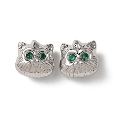 Платина Латунные микро проложить кубического циркония бусы, долговечный, стойки покрытие, форма кошки, платина, 8x8x6 мм, отверстие : 1.6 мм