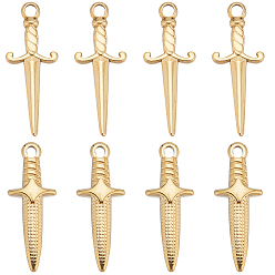 Настоящее золото 18K 12 шт. 2 стили 201 и 304 подвески из нержавеющей стали, меч прелести, реальный 18 k позолоченный, 24.5~27.5x9~10.5x2.5~4 мм, отверстие : 1.5~2 мм, 6 шт / стиль