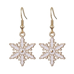 White Alloy Enamel Snowflake Dangle Earrings, 304 Stainless Steel Jewelry for Girl Women, White, 41.5x18.5mm
