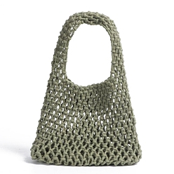 Dark Olive Green Woven Cotton Handbags, Women's Net Bags, Shoulder Bags, Dark Olive Green, 30x21x8cm