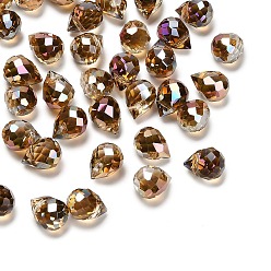 Темно-Золотистый Прозрачные стеклянные амулеты, слеза, граненые, с покрытием AB цвета, темные золотарник, 10x7.5 мм, отверстие : 1.2 мм