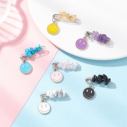 (52) Непрозрачная лаванда 6 шт. английские булавки из эмалированного сплава, улыбающееся лицо, с натуральным и синтетическим смешанным драгоценным камнем, железо и 304 нержавеющая сталь, разноцветные, 27 мм