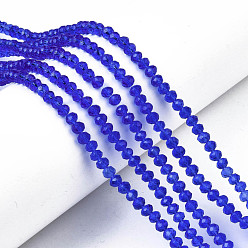 Royal Blue Glass Beads Strands, Faceted, Rondelle, Royal Blue, 4x3mm, Hole: 0.4mm, about 123~127pcs/strand, 16.5~16.9 inch(42~43cm)