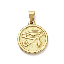 Золотой 304 подвески из нержавеющей стали, плоский круглый с подвеской в виде глаза Гора, ионное покрытие (ip), золотые, 21.5x18.5x2.5 мм, отверстие : 6.5x4 мм