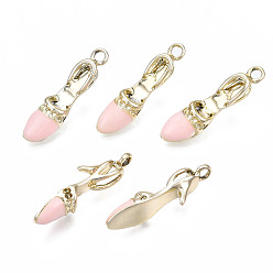 Pink Alliage de placage de rack émail pendentif strass paramètres, sans nickel et sans plomb, , rose, s'adapter pour 0.8~1 mm strass, 24.5x6x7mm, Trou: 1.8mm