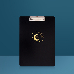 Black PP Plastic Clipboard, with Metal Clips, for Office, Hospital, Rectangle with Moon Pattern, Black, 315x225mm