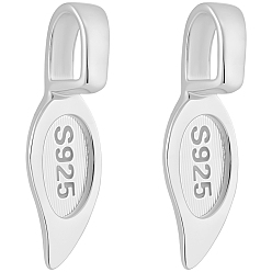 Платина 2 шт. 925 плоские клеевые скобы из стерлингового серебра, форма листа, платина, 16.1x5.8 мм