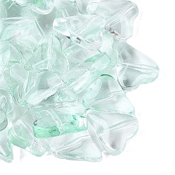 Aquamarine Transparent Glass Beads, Heart, Dyed & Hearted, Aquamarine, 12x10x5~5.5mm, Hole: 1~1.2mm, about 1587pcs/1000g