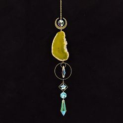 Золотистый Подвесные украшения из кусочков натурального агата, Металлические лунные, кольцевые и стеклянные конусные ловцы солнца с кисточками для украшения дома и улицы, золотые, 450 мм