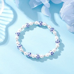 (52) Непрозрачная лаванда Браслеты ручной работы из фарфора и керамики с цветочным принтом для женщин, круглые, с ракушечным перламутром и гальваническим немагнитным синтетическим гематитом, разноцветные, внутренний диаметр: 2-1/4 дюйм (5.7 см)