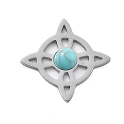 Нержавеющая Сталь Цвет Синтетические бирюзовые подвески, прелести троичного узла, с 304 установками из нержавеющей стали, цвет нержавеющей стали, 19.5x19.5x3 мм, отверстие : 1 мм