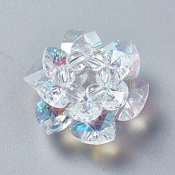 Clear AB Glass Woven Beads, Cluster Beads, Lotus, Clear AB, 35x19mm, Hole: 8mm