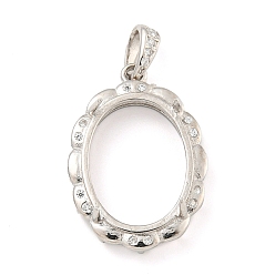 Real Platinum Plated 925 Sterling Silver Micro Pave Clear Cubic Zirconia Open Back Bezel Pendant Cabochon Settings, Oval, Real Platinum Plated, 23x16x7mm, Hole: 4x2mm, Tray: 15x12mm