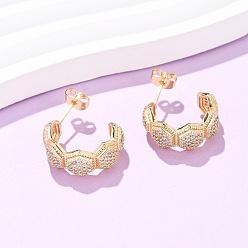 Прозрачный Латунные микро проложить серьги стержня кубического циркония, шестиугольник, реальный 16 k позолоченный, прозрачные, 20.5x8.5 мм