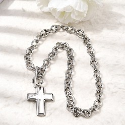 Нержавеющая Сталь Цвет 304 Подвеска в виде религиозного креста из нержавеющей стали, цепочка с кабельным креплением и застежкой для женщин, без потускнения, цвет нержавеющей стали, 16.18 дюйм (41.1 см)